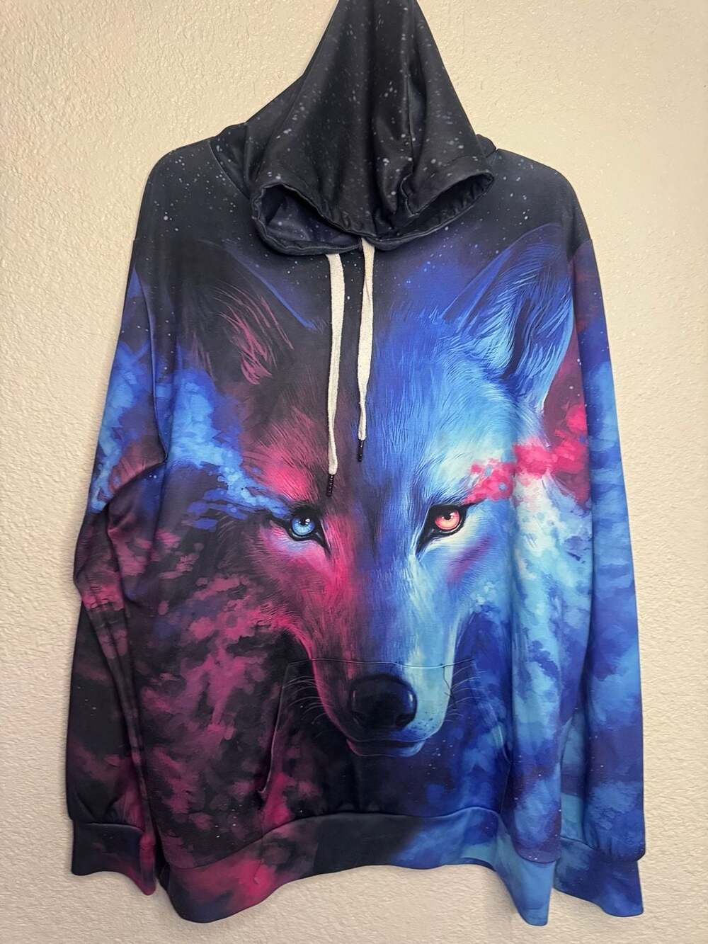 Galaxy Wolf Print 3D Graphic Pullover Hoodie